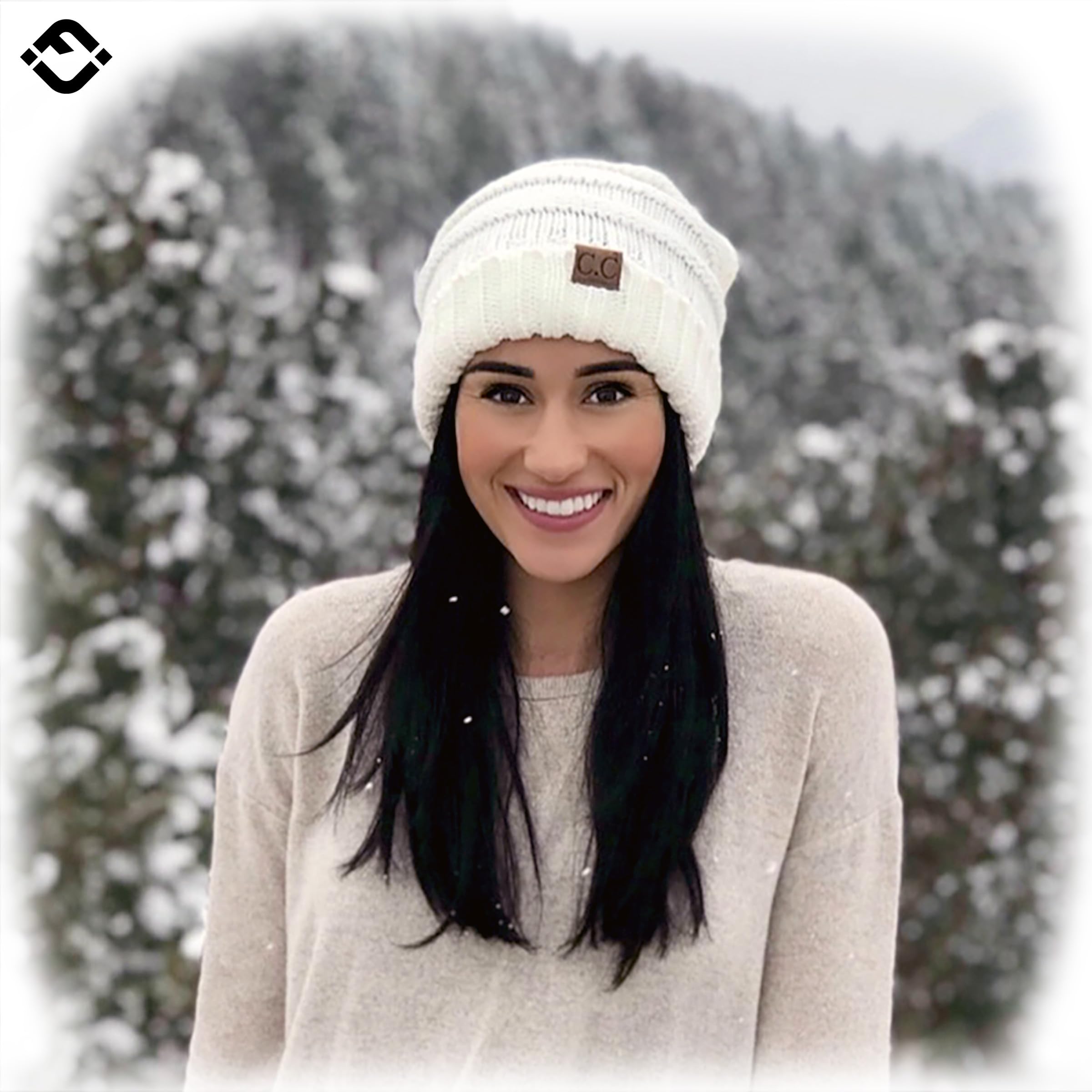 Funky Junque Slouchy Beanie for Women – Warm Winter Hat, Soft Chunky Cable Knit Oversized Slouch Beanies for Cold Weather, Cozy Stylish Fashion Hats - Ivory