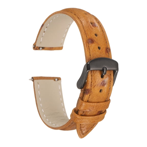 Uxcell Leather Watch Bands, 18mm Width Quick Release Watch Strap Ostrich Pattern Top Grain Replacement Wrist Band Black Buckle for Men Women, Yellow