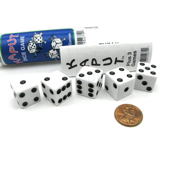 Koplow Games Kaput Dice Game Set with 5 White Dice, Travel Tube and Gaming Instructions #15498