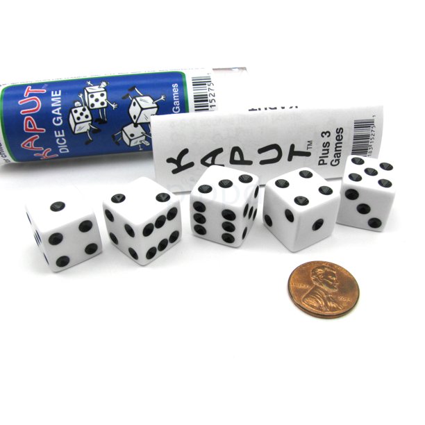 Koplow Games Kaput Dice Game Set with 5 White Dice, Travel Tube and