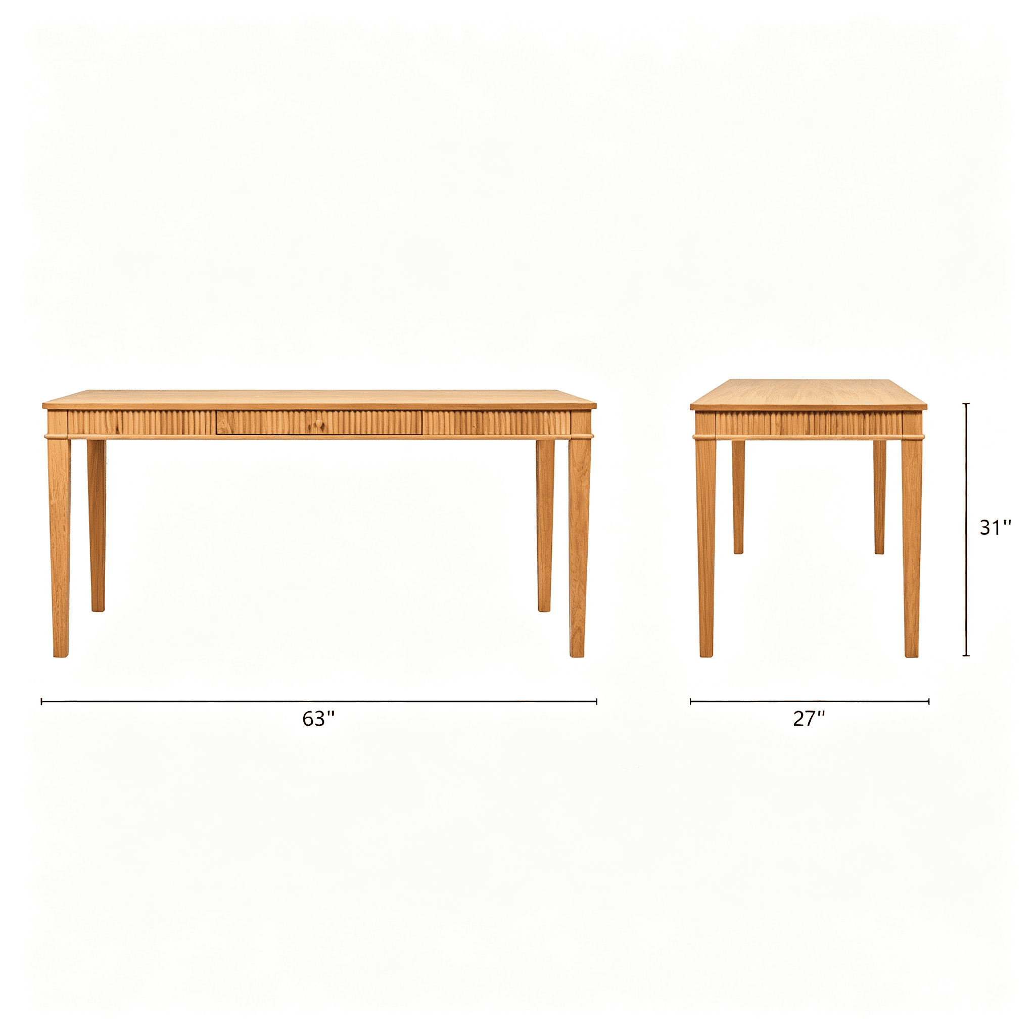 Fluted Writing Desk with Drawer, Solid Rubberwood Home Office Desk, 63 in Farmhouse Work Table for Study and Bedroom