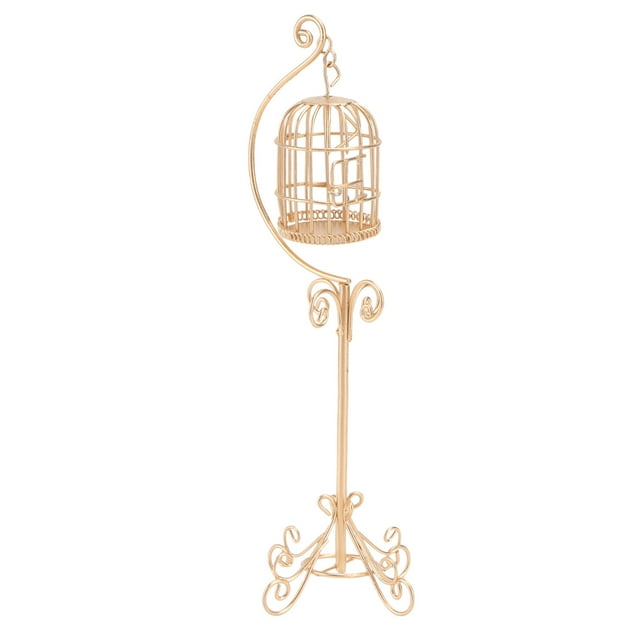 CIMAXIC 1PC Mini House Birdcage with Bracket Decor Mini Outdoor Scene Model Accessories,6.1"X1.97"X1.97"