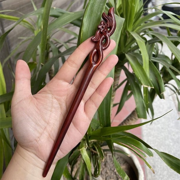 Horquilla antigua tallada en madera de sándalo rojo lobular, placa para el cabello, artesanías de madera pulida a mano, regalos antiguos de caoba