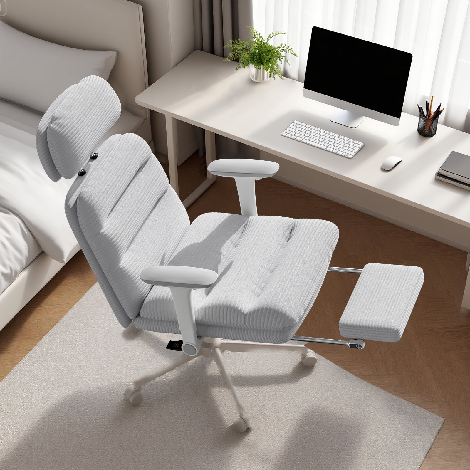 Ninecer Ergonomic Office Chair with Footrest, Big and Tall Computer Desk Chair for Adults, Adjustable Swivel Chair with Headrest Lumbar Support, Grey