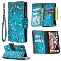 Dteck iPhone XR Case with Zipper Wallet, Painted PU Leather Folio Case 9 Card Slots Wallet Case with Zipper Pocket / Hand Strap for iPhone XR 6.1-inch,08# Pear Blossom