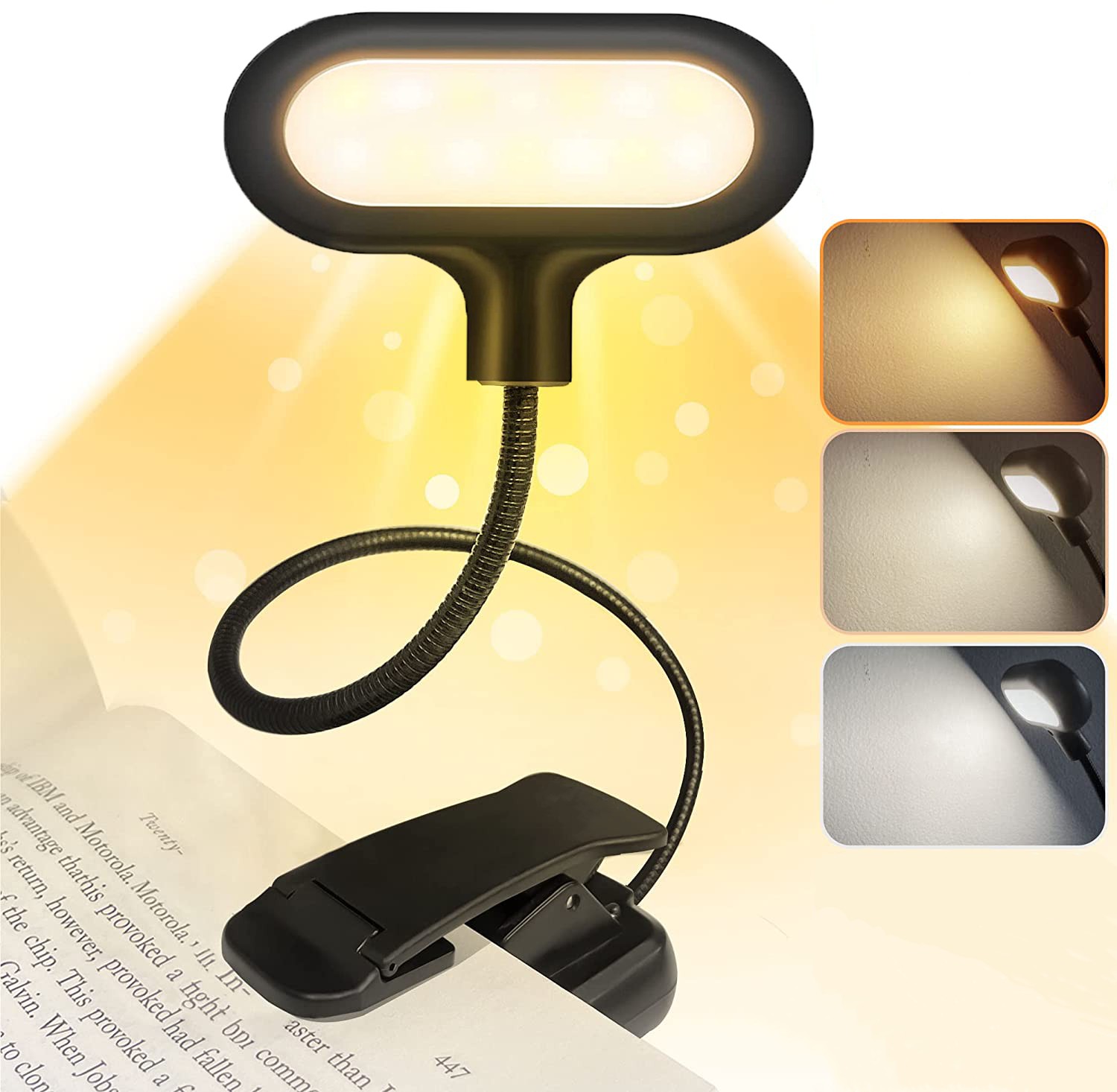 Book Light, Reading Light, LED Rechargeable Book Reading Light, 3