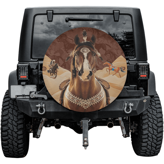 Lotusprinthandmade Native America Inspired Horse Spare Tire Cover Without Backup Camera Hole 6 Sizes (27 in.)