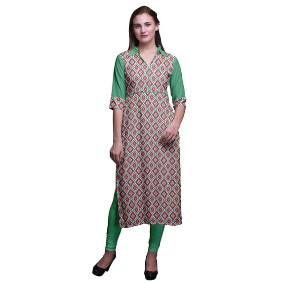 Bimba Rayon Printed Long Kurti Dress Straight Tunic Dresses For Women Indian Top