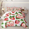 thumbnail image 2 of Erosebridal Watercolor Red Strawberry Twin Quilt Set for Girls, Green Fresh Leaf Print Twin Coverlet Set, 2pcs, 2 of 7