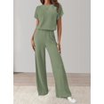 thumbnail image 5 of Women'S Casual Summer Travel Vacation Wear Two-Piece Suit Short Sleeve Wide Leg Pants Casual Suit Green XXL, 5 of 7