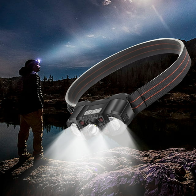 Faro LED con sensor de movimiento y luz roja - 1100 lúmenes súper brillante, recargable por USB, batería de 1200mAh, duración de 3-6 horas, impermeable IPX4, diadema ajustable para acampada y pesca