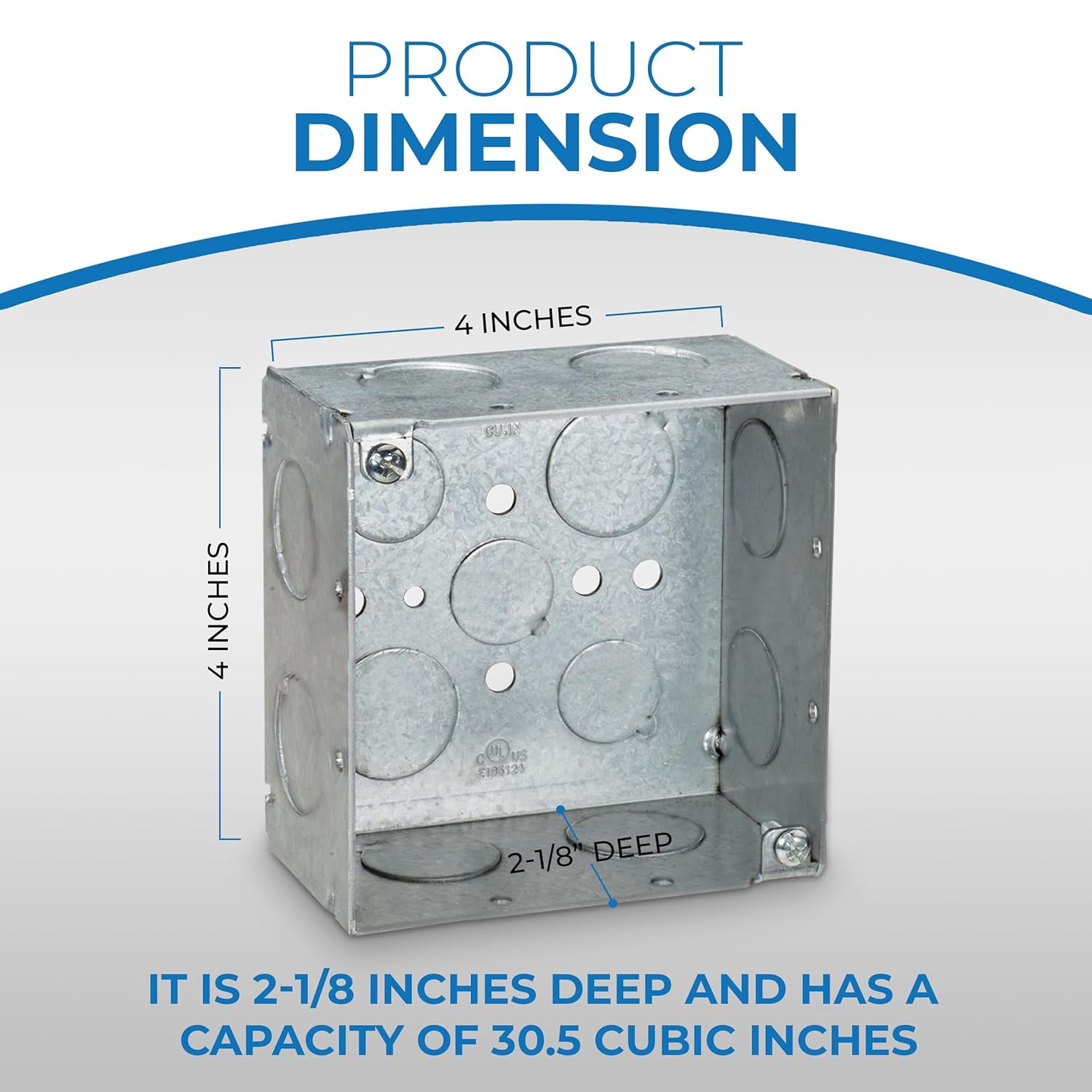 OHLECTRIC 4" Square Welded 2-1/8" Deep Boxes with 1/2 and 3/4" KO – Made of Galvanized Steel, Raised Ground Emboss Junction Boxes for Walls and Ceilings - (4-Pack)