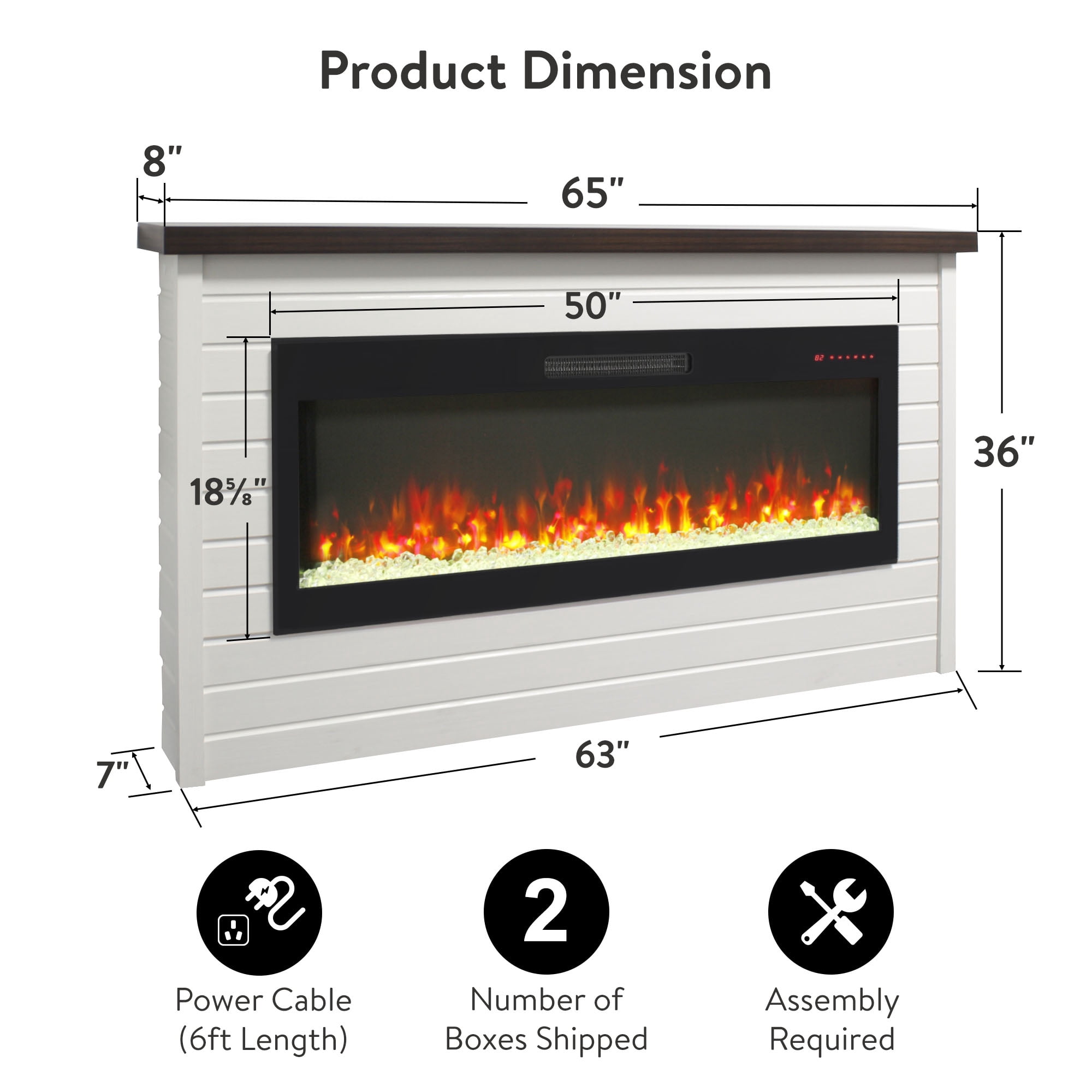 Innoflame 65" Electric Fireplace with Mantel, Replaceable Fireplace Insert Heater, White Fireplace with Adjustable Flame, Timer, Remote, Overheating Protection, Shiplap Wall Mantel for Living Room