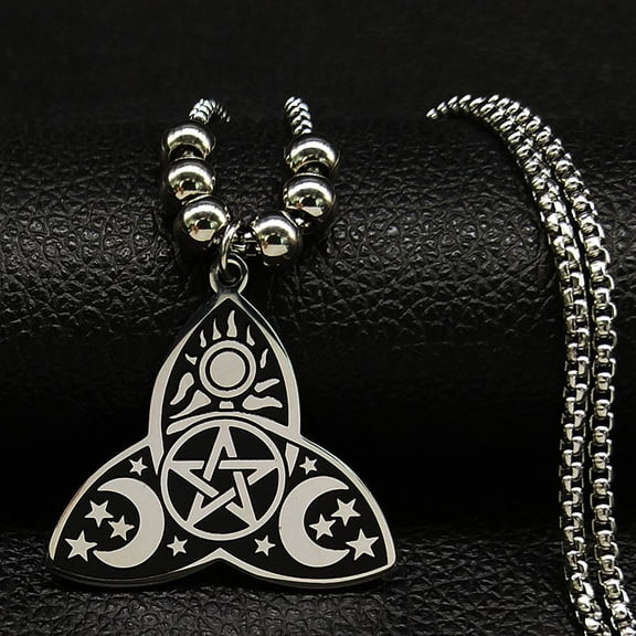 Viking Witch Celtic Knot Pendant Necklace 14K White Gold Sun Star Moon Triangle Necklaces Protection Amulet Jewelry