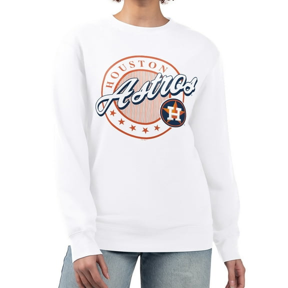 Women's G-III 4Her by Carl Banks White Houston Astros Pinstripe Circle Team Fleece Pullover Sweatshirt
