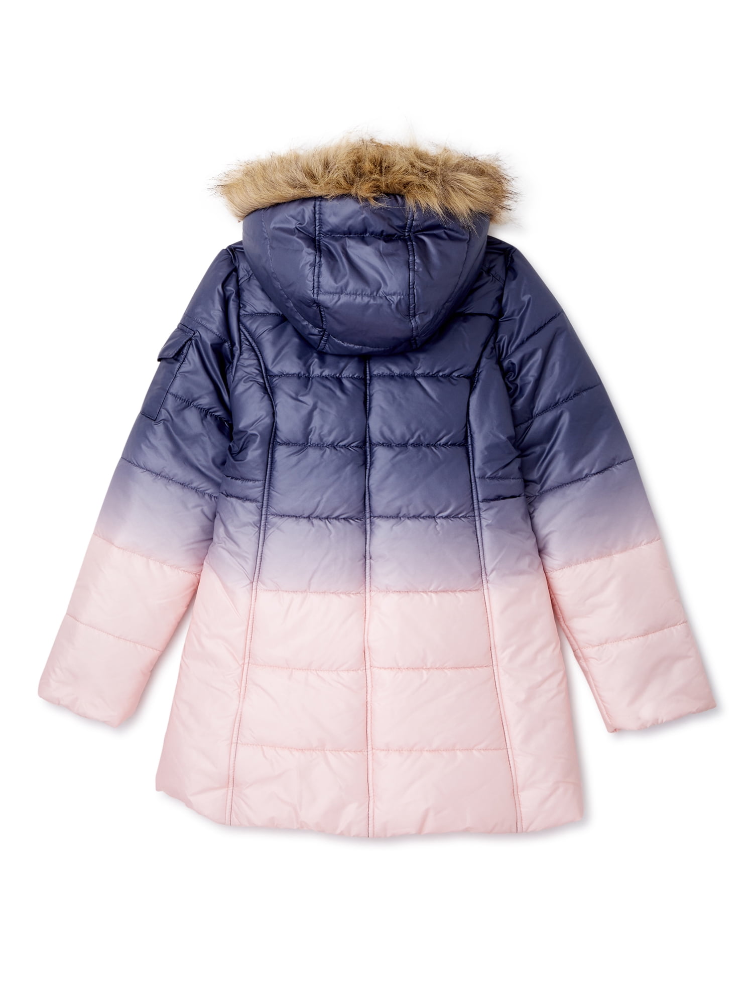 Cheetah Girls Ombre Puffer Jacket with Faux Fur Trim Hood, Sizes 4