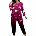 thumbnail image 2 of Qulqfy Pajama Set for Women Plus Size Soft Cute Blue Valentine Day Long Sleeve Crew Neck Tops and Jogger Pants Heart Print Sleepwear Women Pj Set XXL, 2 of 6