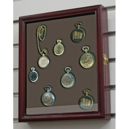 Display Case Wall Shadow Box Frame for Pocket Watches, Wood, Glass Door W-KC02-CH