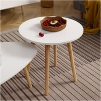 JERFIT Modern Round Coffee Table with Oak Top, 21.6" Small Accent Table for Living Room, Particle Board Side End Table with High Foot Design