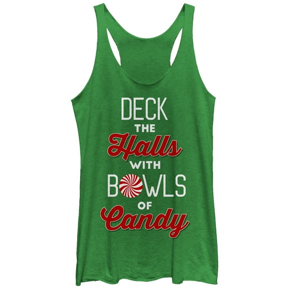 Women's CHIN UP Christmas Candy Deck the Halls  Racerback Tank Top Envy Green Small