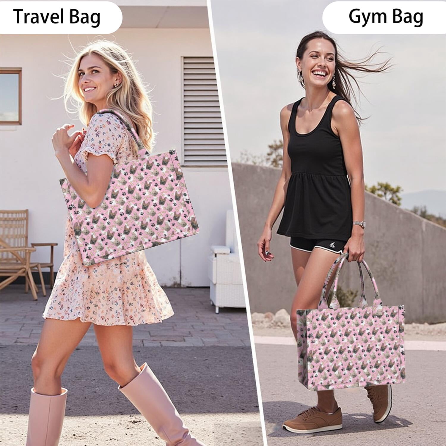 Large Capacity Tote Bag,French Bulldog Cute Bone Paw Print Handbag Fashion Luxury Tote Bag,15.7"x13"x 5.1" Inches,Laptop Compatible