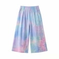 thumbnail image 2 of XXWXYD Girl's Floral Print Elastic Waisted Pants Lightweight Flowy Palazz𝗈 Trousers Fashion Wide Leg Baggy Pant Beach Streetwear Girls Back-to-School Wide Leg Pants, 2 of 5