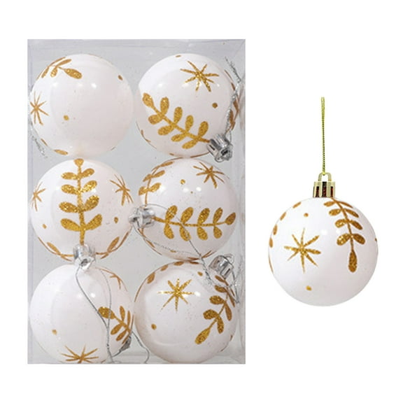 Generic Christmas Ornaments, 6 Pc Painted Christmas Tree Decorations, Shatterproof Hanging Modern Theme Christmas Ball Ornaments for Tree, Home Indoor Party Decor