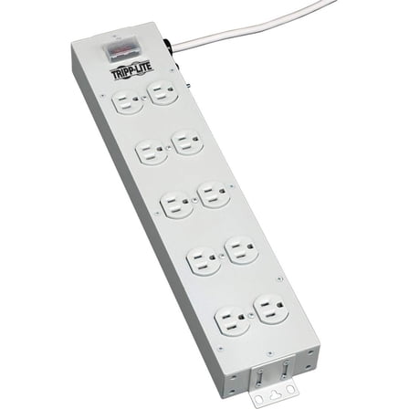 Tripp Lite 10 Outlet Home & Office Power Strip, 15ft Cord with 5-15P Plug, Light Gray (TLM1015NC) CA2