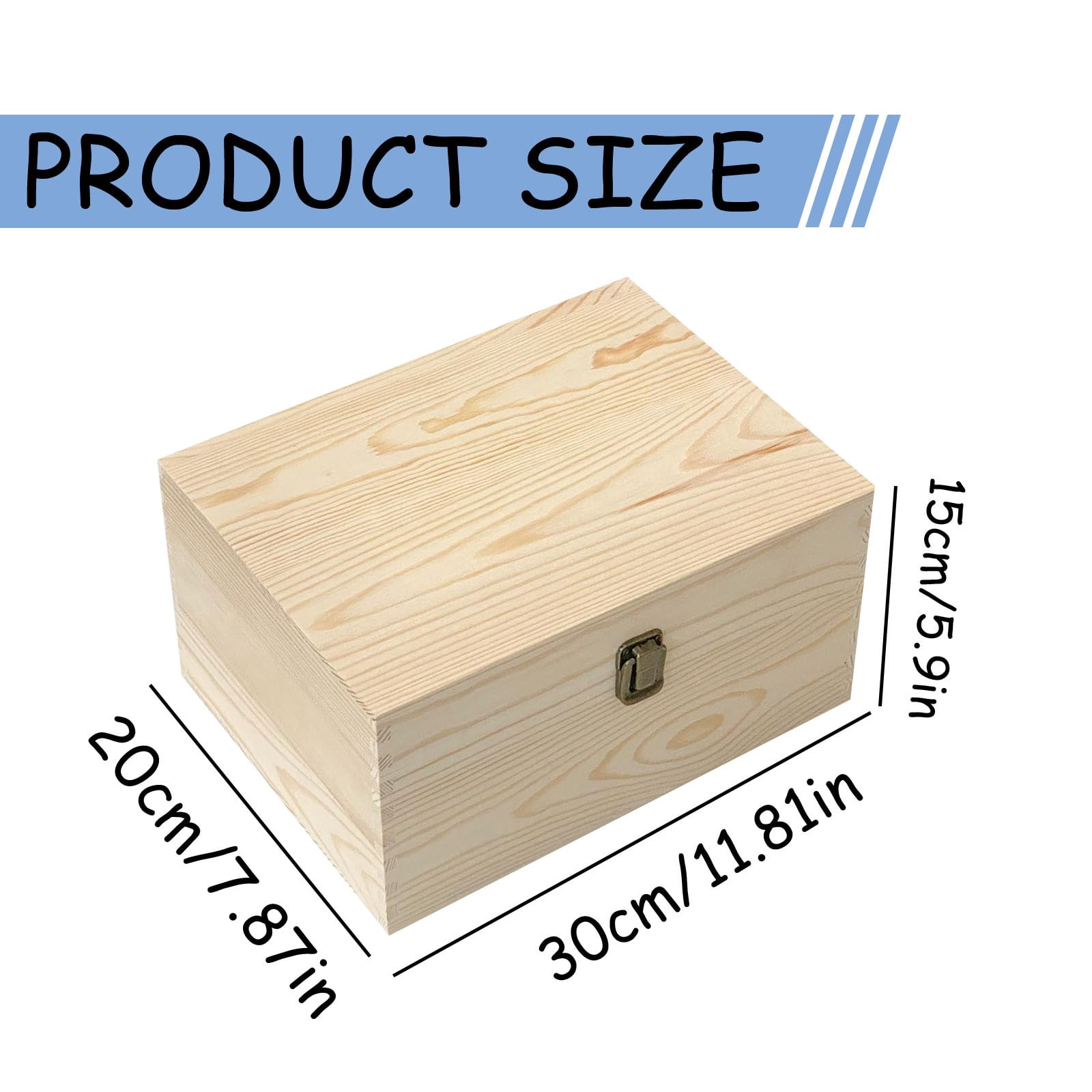 Natural Wooden Storage Box with Lid (Decorative Organizer, Keepsake Box), Rustic Wooden Storage Box 30X20X15cm - Natural Unpainted Organizer Chest for Toys, Blankets & Farmhouse Home Decor, PRYESS