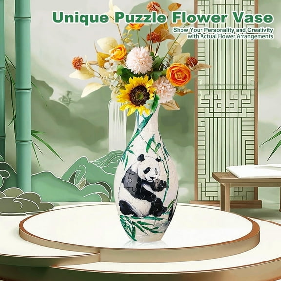 3D Vase Puzzle for Adults to Flower Arrangement and Home Decoration Made by 160 Curved and Translucent Plastic Puzzle Pieces-Panda