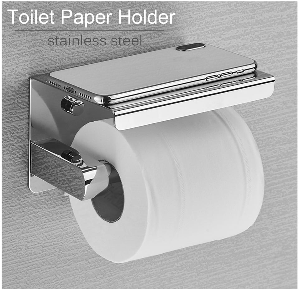 Toilet Shelf Tissue Roll Papers Holder Stand Dispensers Wall Mounted Silver Home 