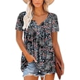 thumbnail image 2 of Women’s Short Sleeve Floral Tops Summer Casual Loose Fit Tunic Shirts Button Detail Flowy Blouses for Leggings Jeans Daily Wear, 2 of 5