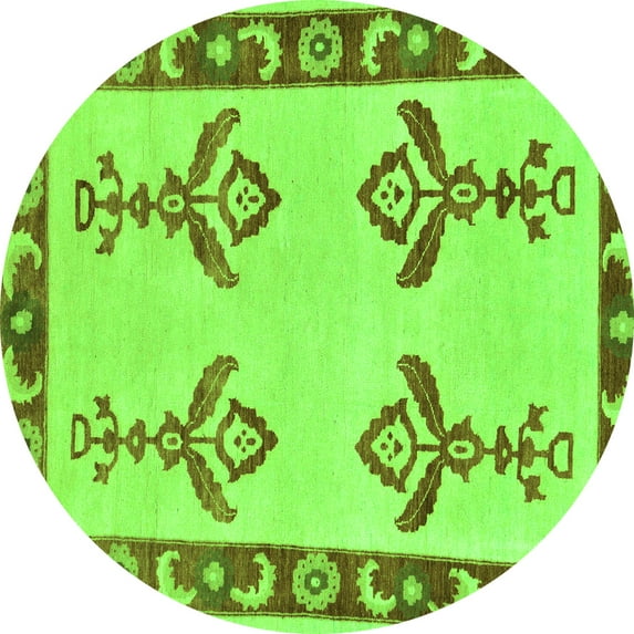 Ahgly Company Indoor Round Oriental Green Modern Area Rugs, 7' Round