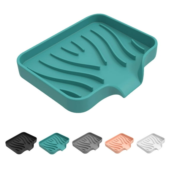 Sunshinehomely Silicone Sink Sponge Holder, Sponge Holder for Kitchen Sink, Silicone Bathroom Soap Dishes with Drain Spout, Silicone Dish Soap Tray, Shower Soap Holder, Kitchen Sink Organizer