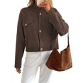 thumbnail image 2 of Cardigan for Women Trendy Button Up Sweater Jackets Mock Neck Long Sleeve Loose Fit Chunky Knit Outwear Coats Brown S, 2 of 8