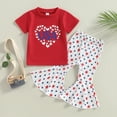 thumbnail image 2 of Mercatoo Independence Day Suit Girls USA Print Short Sleeved Top Star Flared Trousers T Shirt Flared Pants Two Piece Set, 2 of 9
