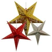 Just Artifacts 3pcs Star Paper Lanterns (Color: Gold/Red/Silver)