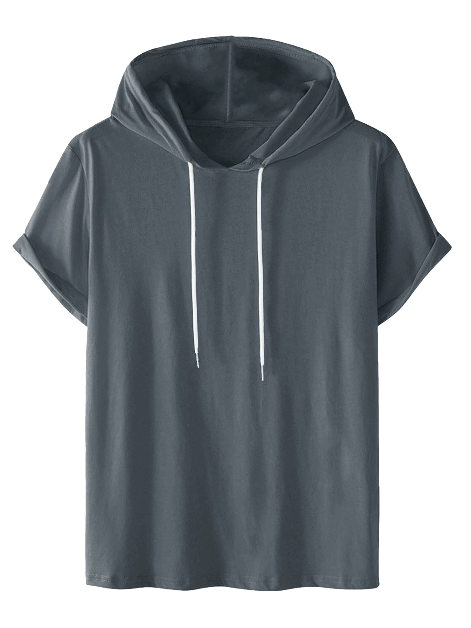 DARING DIVA Men's Casual Short Sleeve Pullover Drawstring Hooded T-Shirt S Dark Gray