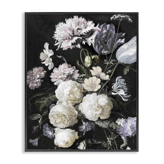 Stupell Industries Victorian Classical Flower Arrangement Vintage Faded Tones Busy Florals Black Framed Giclee Art, 11 x 14, by Angela McQueen