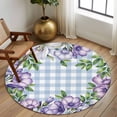 thumbnail image 3 of Round Area Rug 8 Ft, Purple Flowers Washable Non-Slip Circle Carpet for Living Room/Bedroom, Spring Floral Leaves Plants Blue Plaid Collection Low-Profile Large Area Rugs for Indoor, 3 of 7