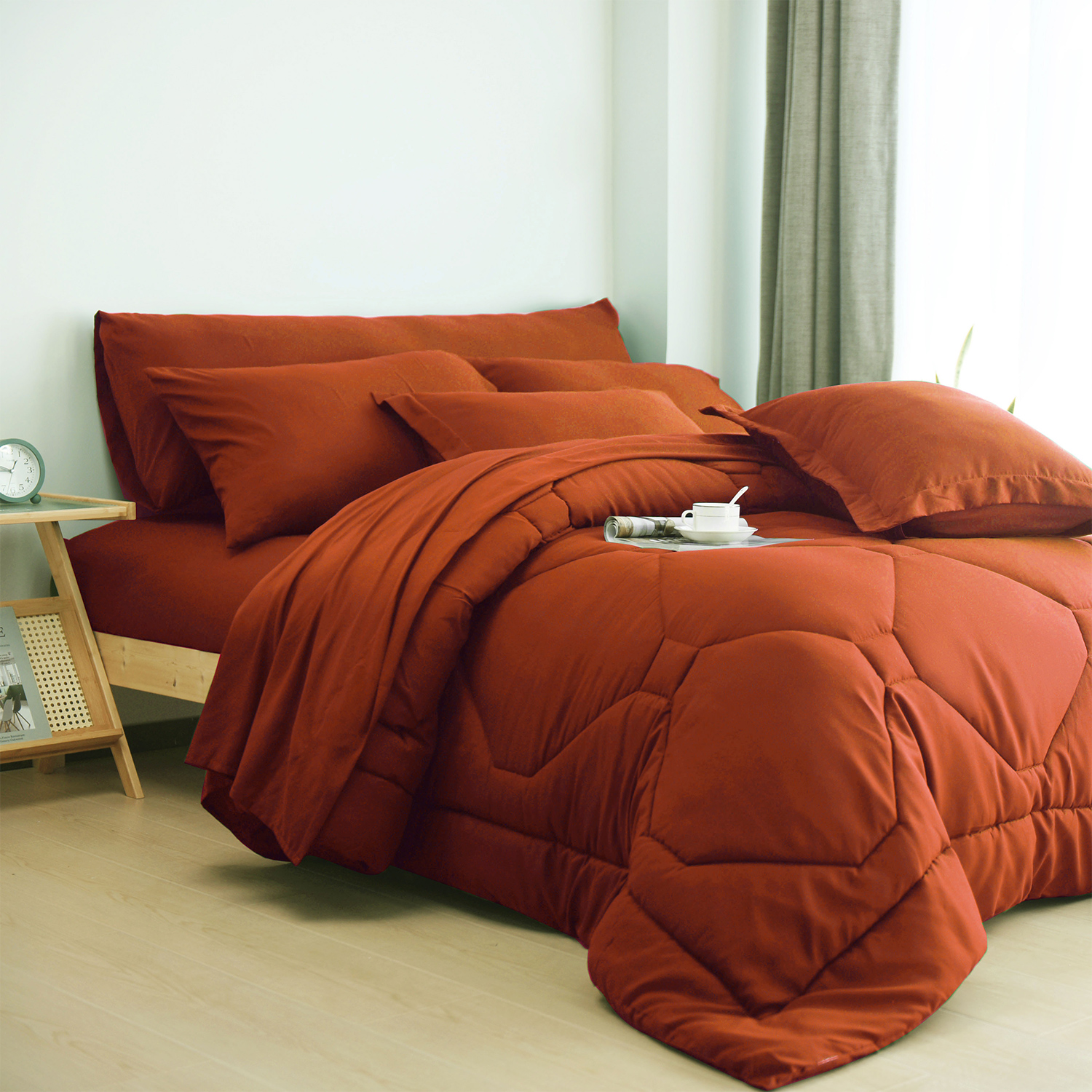 HIG 8-Piece Queen Bed in a Bag Comforter Set, Terracotta photo 2