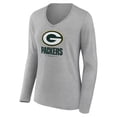 thumbnail image 2 of Women's Heather Gray Green Bay Packers Logo Team Lockup Long Sleeve V-Neck T-Shirt, 2 of 3