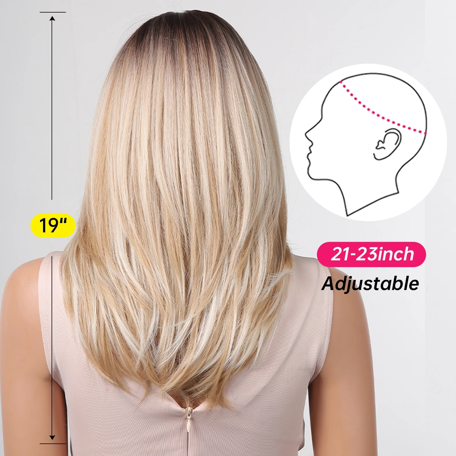 SUCS Long Blonde Wigs for Women Synthetic Hair Wig with Fringe Ombre Color with Dark Roots Layered Wigs Heat Resistant