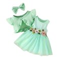 thumbnail image 2 of Baby Girls Ruffled Fly Sleeve Jacket And Dress Set Pleated Skirt Garland Waist Nrnament Bowknot Set, 2 of 7