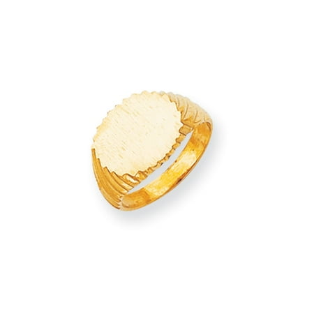 14K Yellow Gold 11 MM Oval Engravable Signet Ring, Size 7