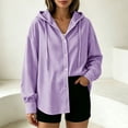 thumbnail image 4 of Qgtaibl Womens Long Sleeve Striped Shirts Oversized Button Down Drawstring Hoodies Lightweight Breathable Fall Tunic Tops Purple L, 4 of 5