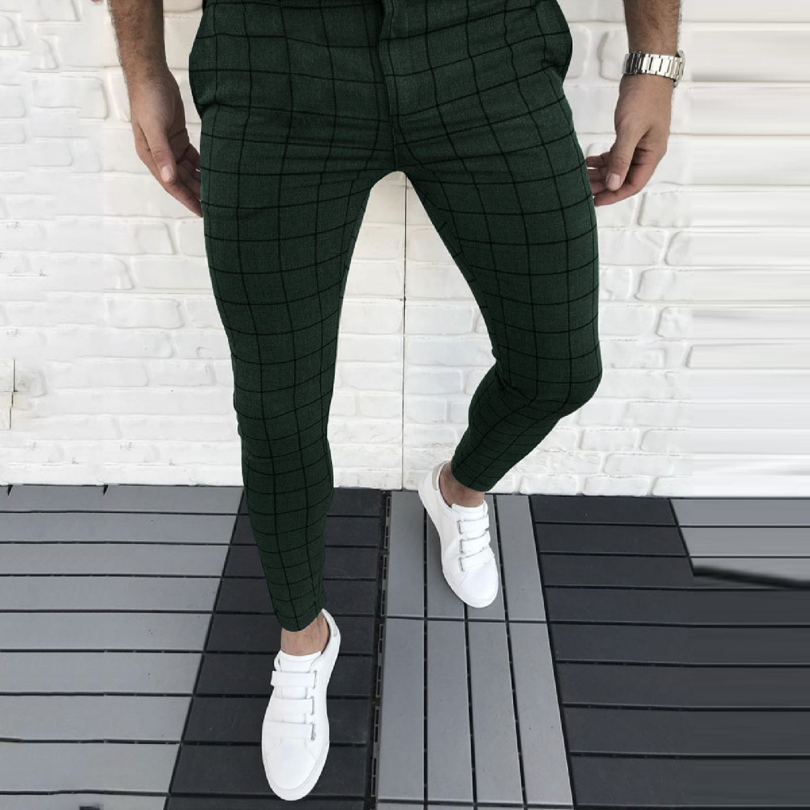 Men Dress Pants,Casual Plaid Flat-Front Skinny Business Pencil