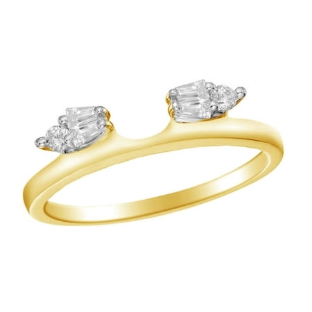 - Baguette & Round Natural Diamond Solitaire Enhancer Ring Guard 10k Yellow Gold (1/5 Cttw)