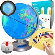 Illuminated World Globe Lights Lamp by WhizBuilders, 8 Light Up Globe with Stand - World Map for Interactive Learning, Educational Earth Globe with Easy to Read Labels of Continents for Kids