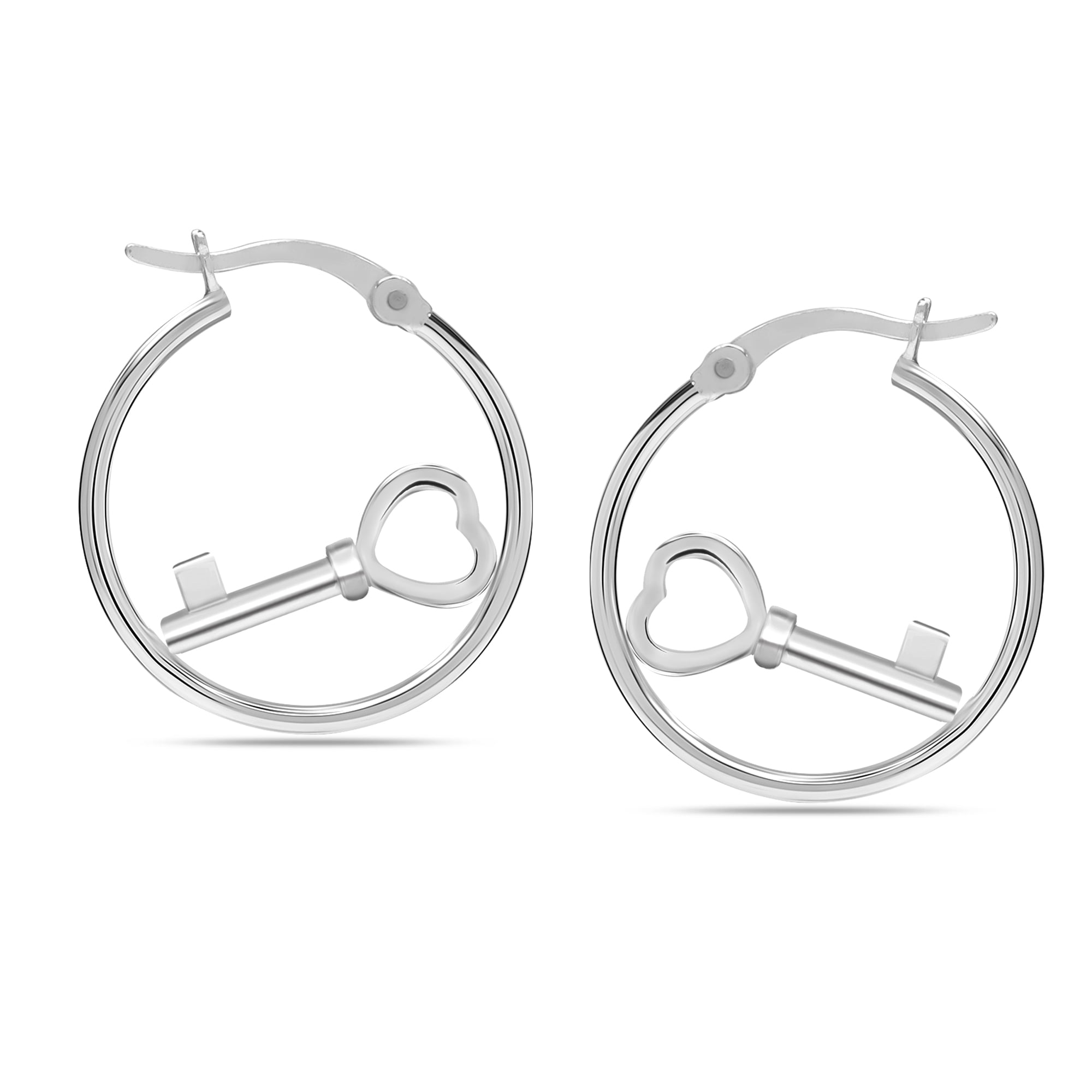 LeCalla 925 Sterling Silver Jewelry Light-Weight Inspirational Heart Key Love Hoop Earrings for Women and Teen 20MM